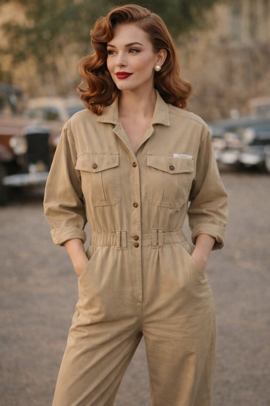 Vintage Dreams Jumpsuit Womens Small Beige Khaki 80s Union Utility Romper Work